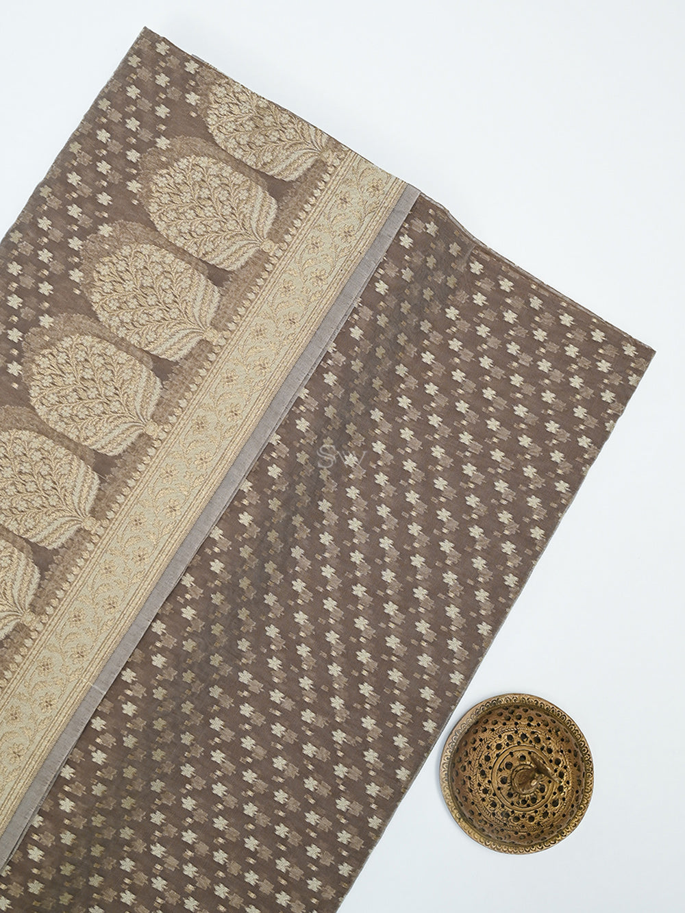 Light Brown Zari Cotton Saree - Sacred Weaves
