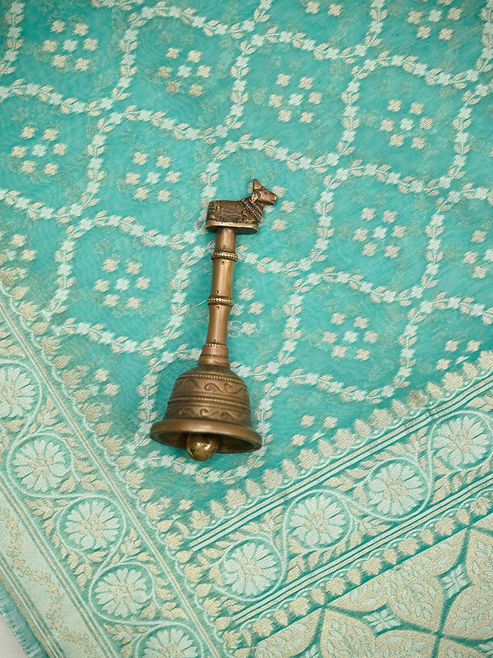 Aqua Blue Zari Cotton Saree - Sacred Weaves