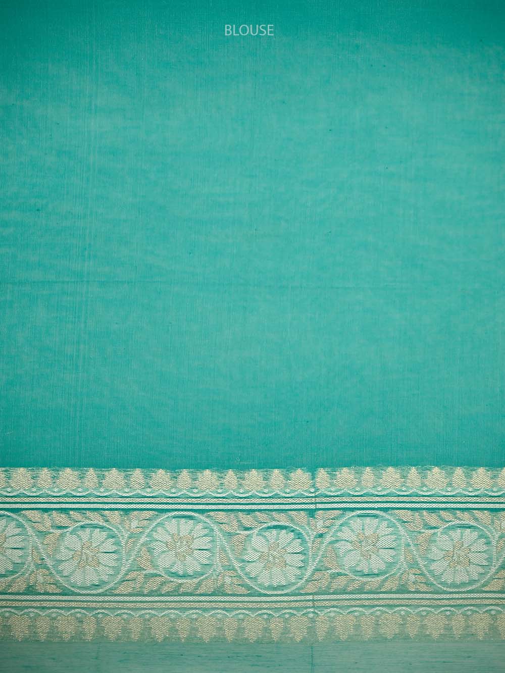 Aqua Blue Zari Cotton Saree - Sacred Weaves