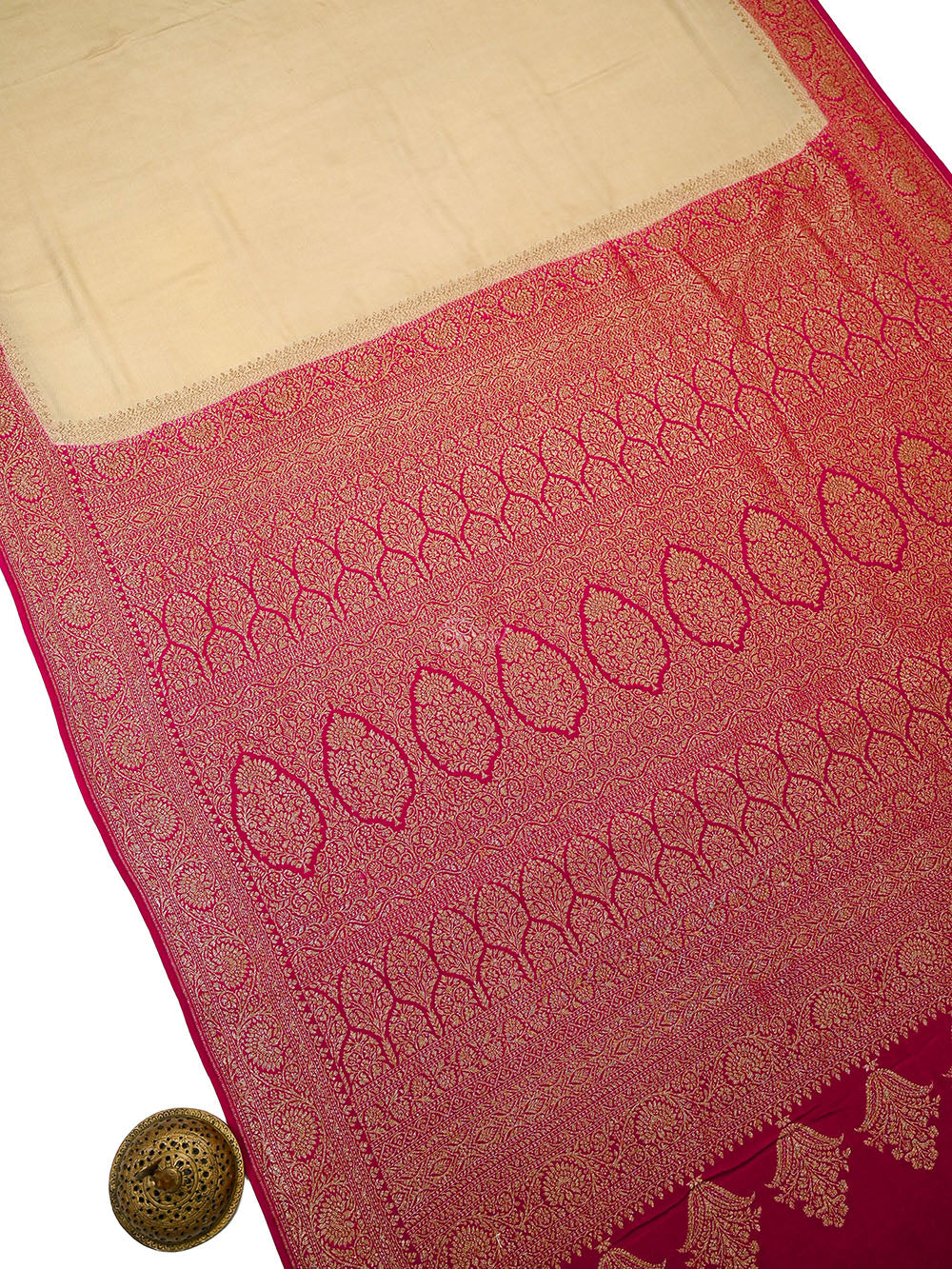 Dark Beige Pink Plain Crepe Silk Handloom Banarasi Saree - Sacred Weaves