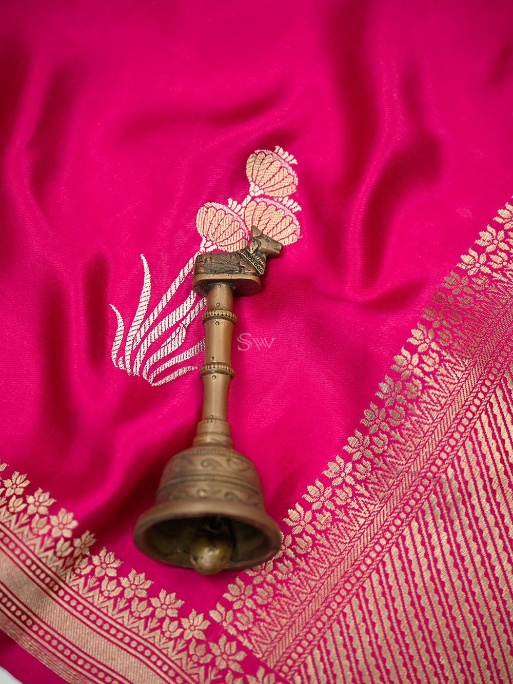 Dark Pink Sona Roopa Zari Boota Satin Silk Handloom Banarasi Saree - Sacred Weaves