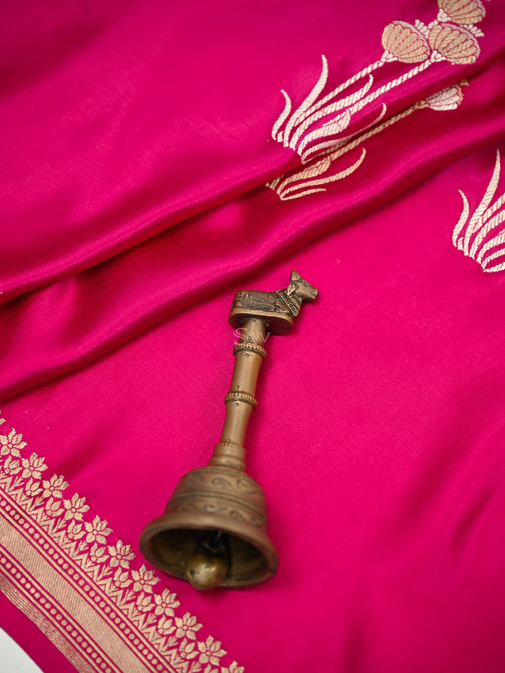 Dark Pink Sona Roopa Zari Boota Satin Silk Handloom Banarasi Saree - Sacred Weaves