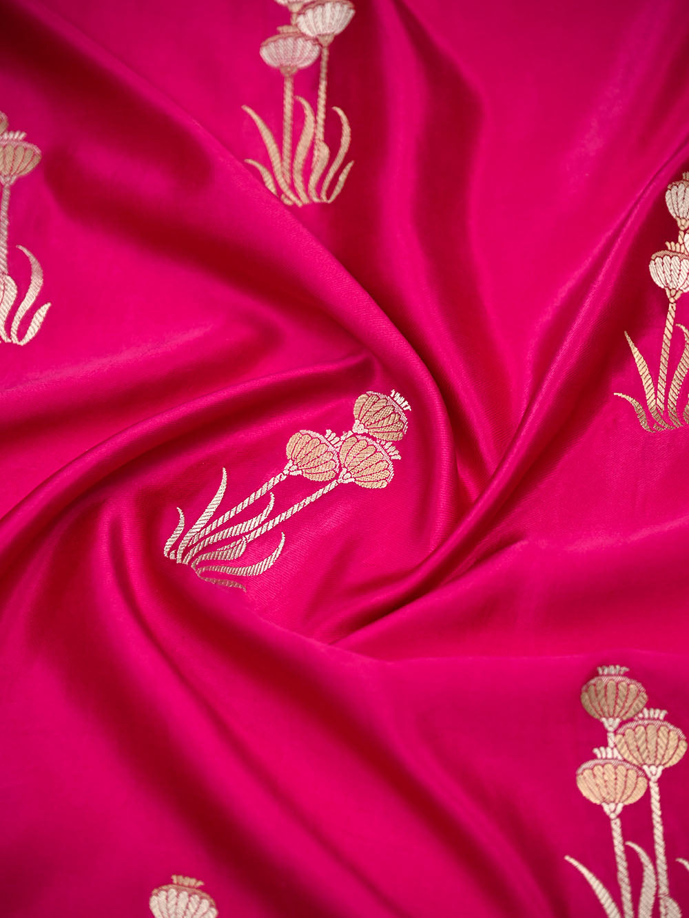 Dark Pink Sona Roopa Zari Boota Satin Silk Handloom Banarasi Saree - Sacred Weaves