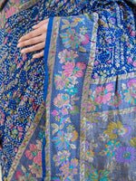 Midnight Blue Meenakari Bandhani Silk Handloom Banarasi Saree - Sacred Weaves