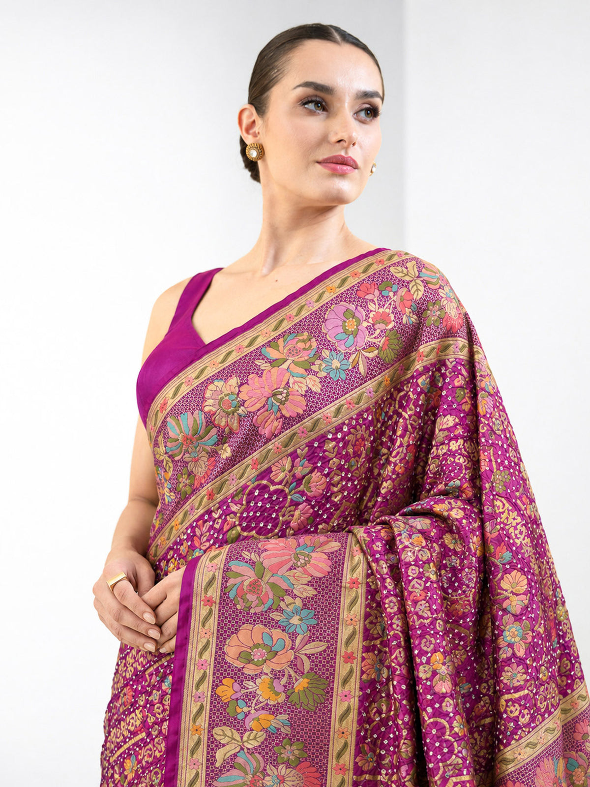 Magenta Meenakari Bandhani Silk Handloom Banarasi Saree - Sacred Weaves