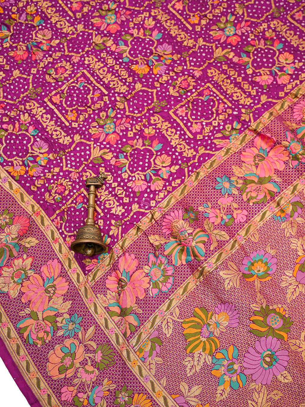 Magenta Meenakari Bandhani Silk Handloom Banarasi Saree - Sacred Weaves