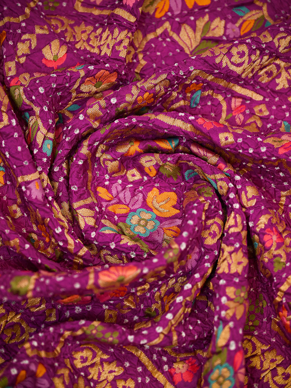 Magenta Meenakari Bandhani Silk Handloom Banarasi Saree - Sacred Weaves