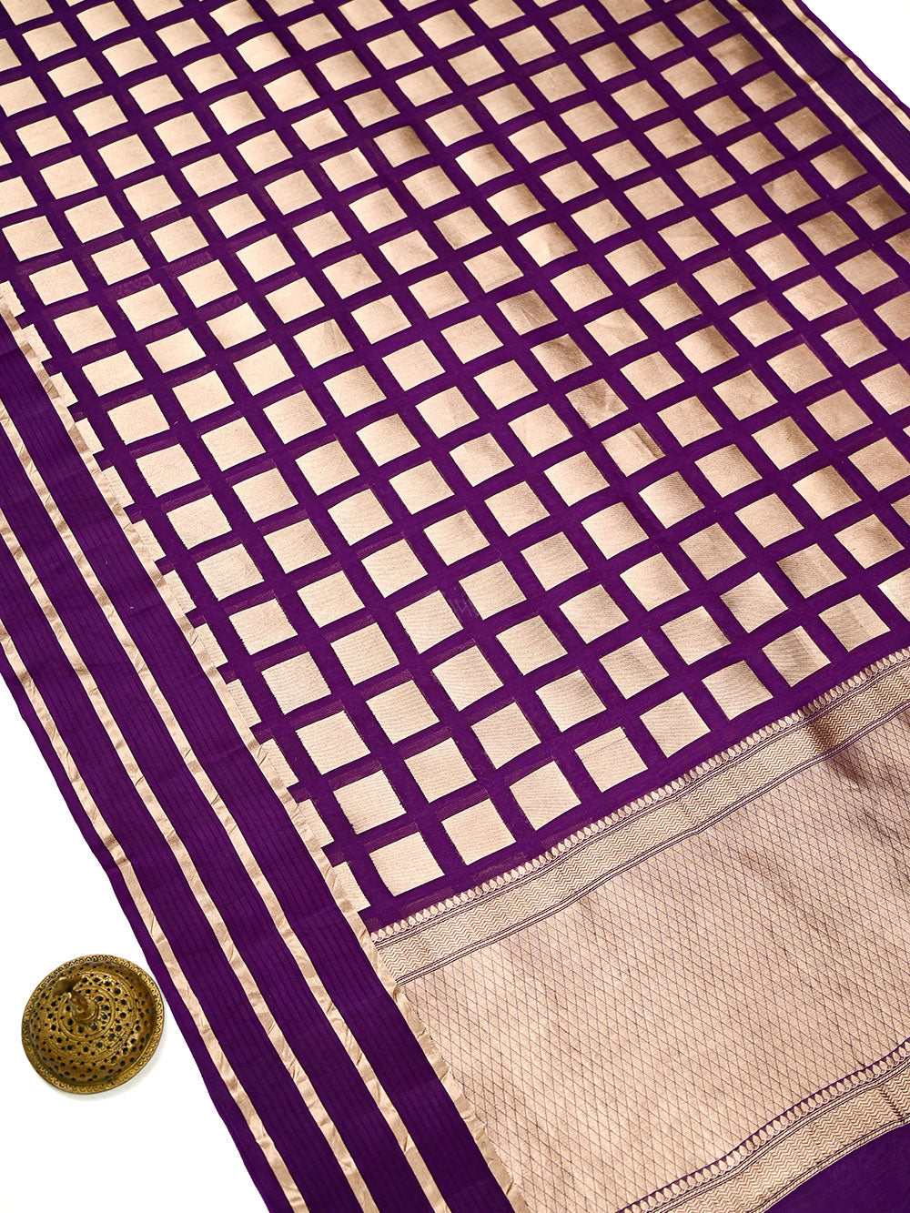 Purple Boota Organza Handloom Banarasi Saree - Sacred Weaves