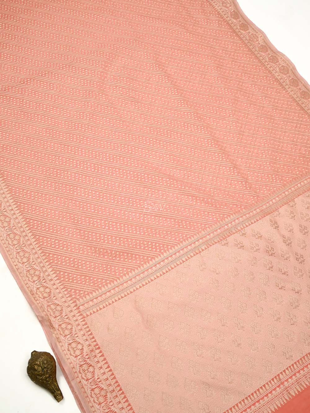 Pastel Pink Zari Cotton Saree - Sacred Weaves