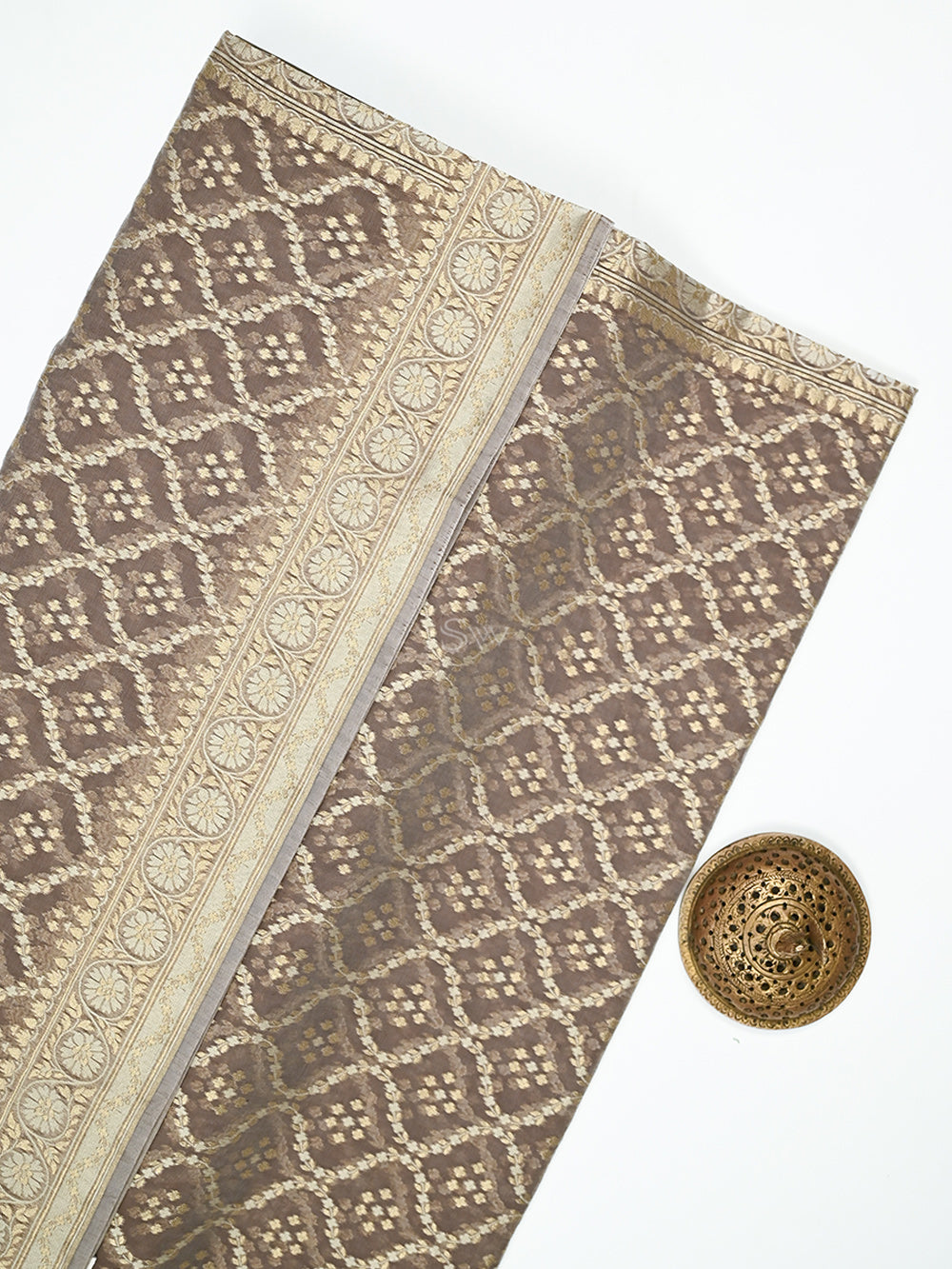 Light Brown Zari Cotton Saree - Sacred Weaves