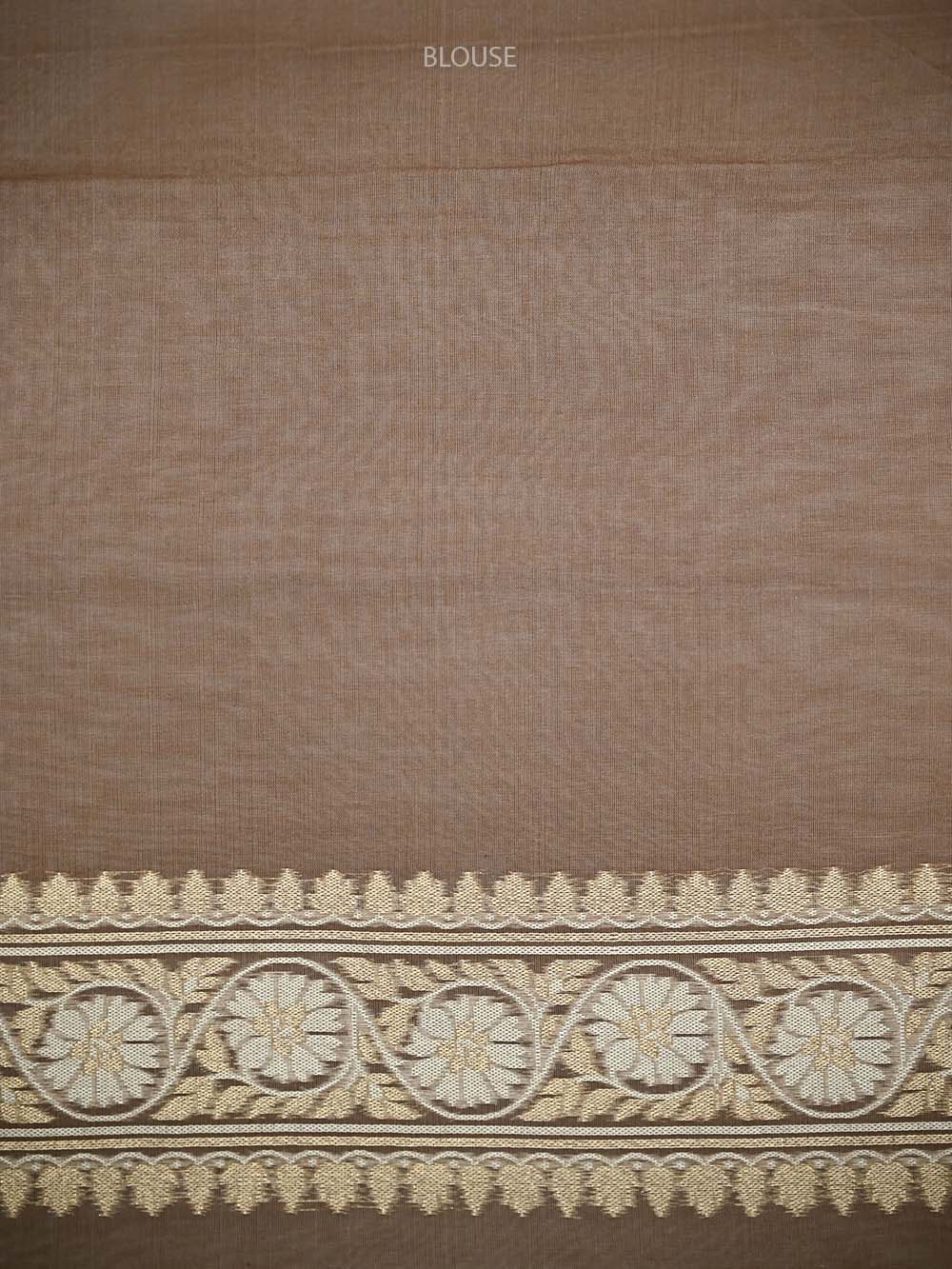 Light Brown Zari Cotton Saree - Sacred Weaves