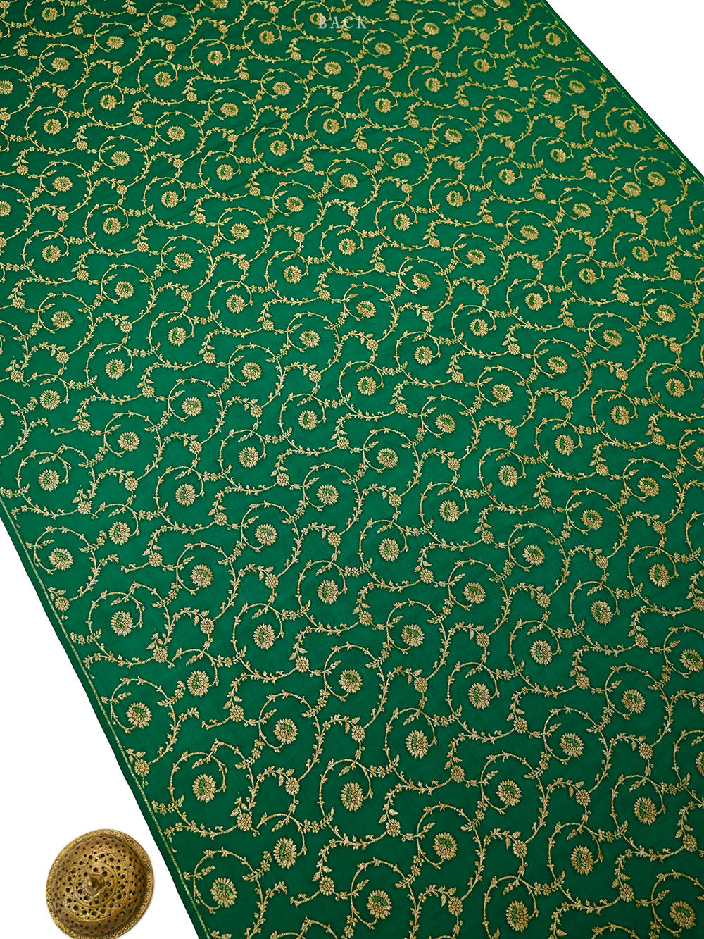 Green Jaal Crepe Silk Handloom Banarasi Suit - Sacred Weaves