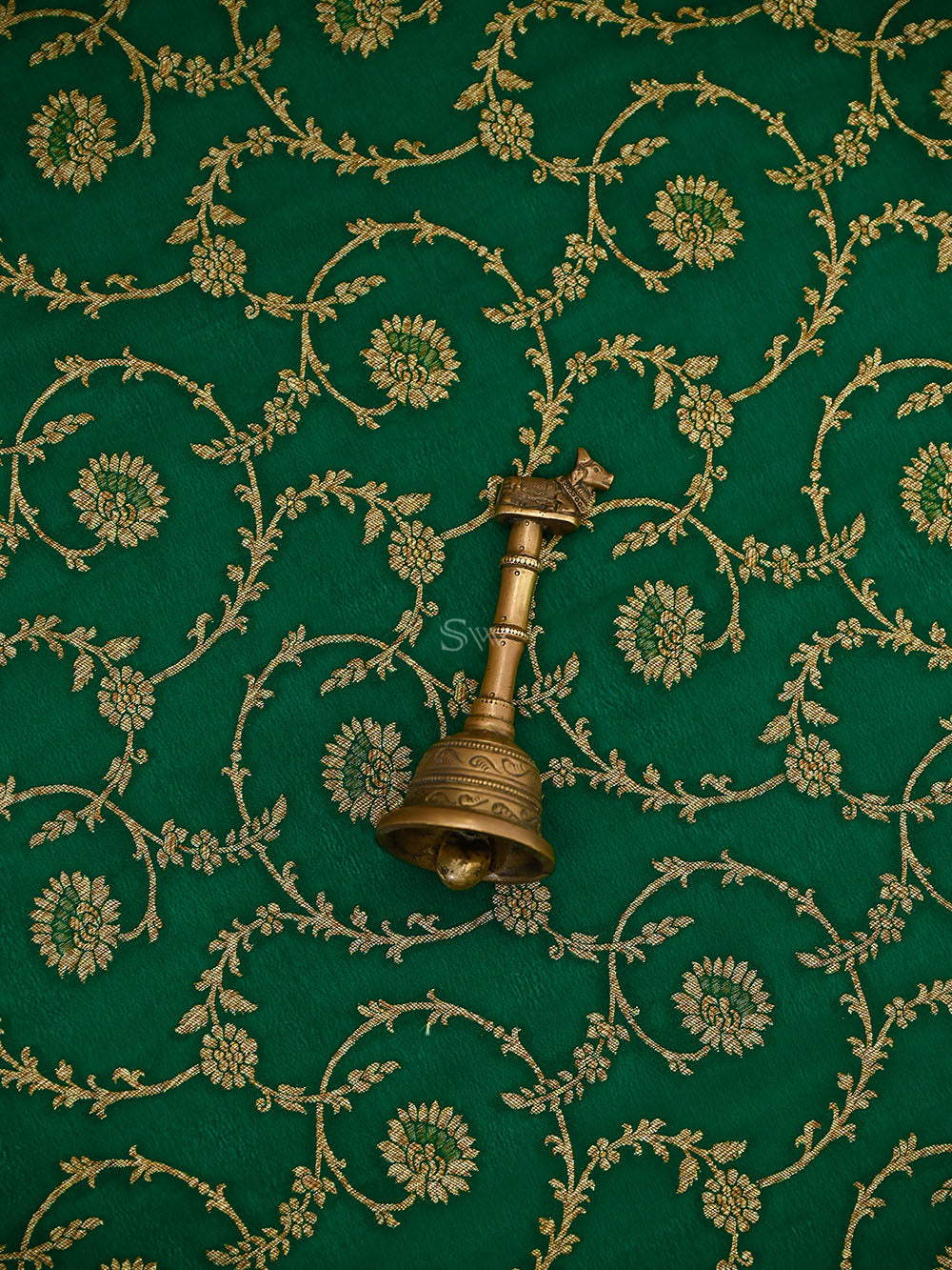 Green Jaal Crepe Silk Handloom Banarasi Suit - Sacred Weaves