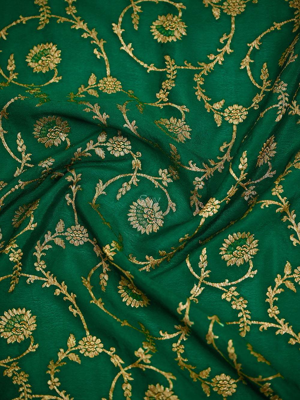 Green Jaal Crepe Silk Handloom Banarasi Suit - Sacred Weaves