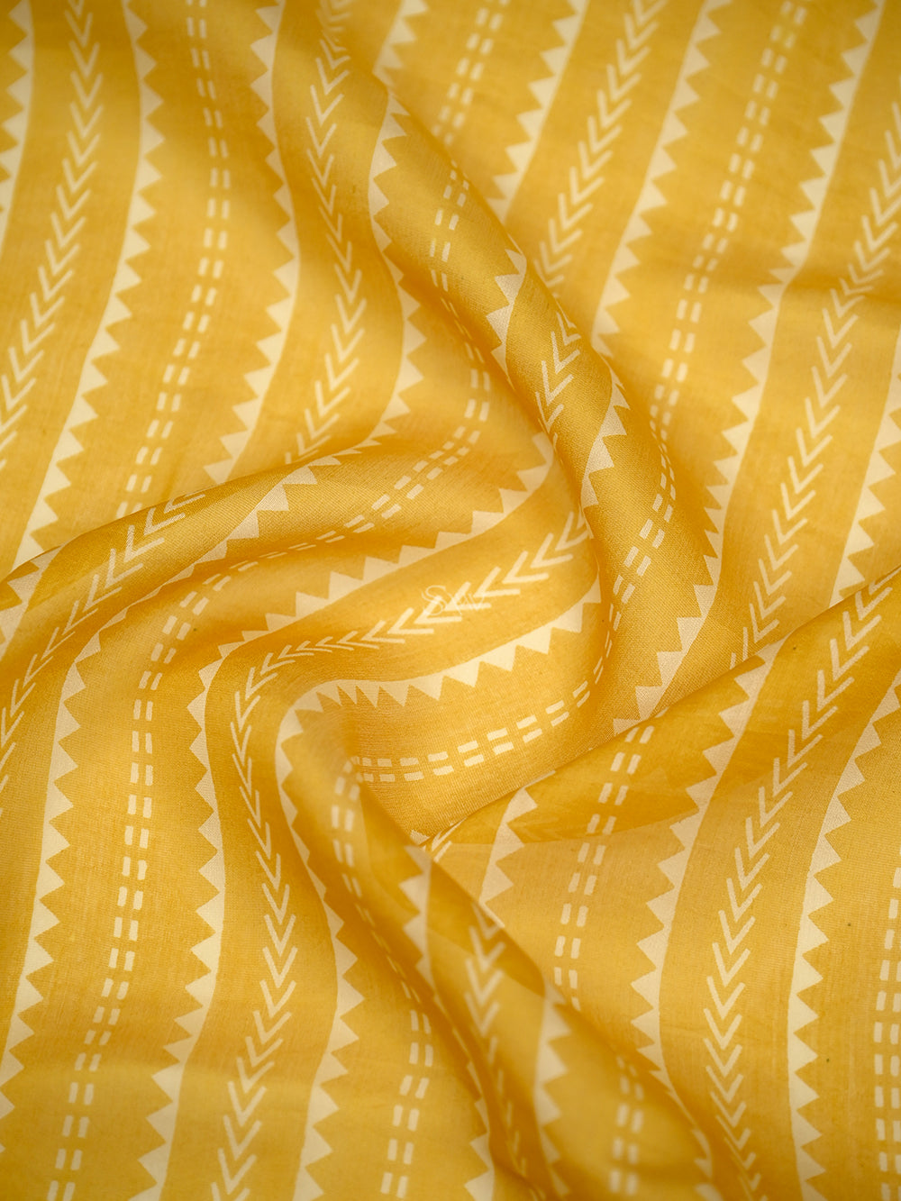 Yellow Printed Chanderi Silk Handloom Banarasi Suit - Sacred Weaves