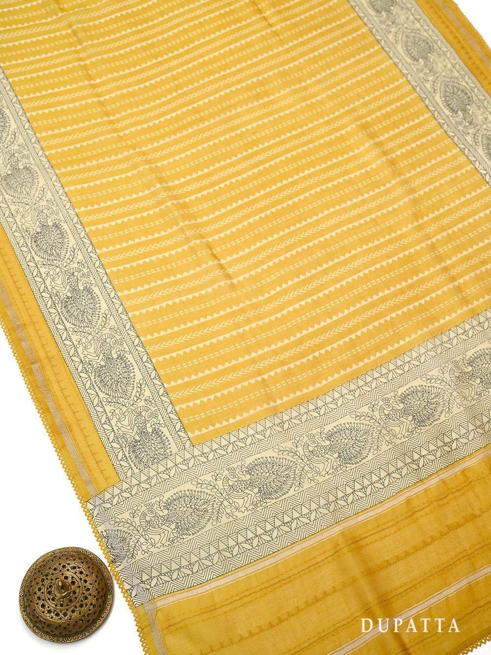 Yellow Printed Chanderi Silk Handloom Banarasi Suit - Sacred Weaves