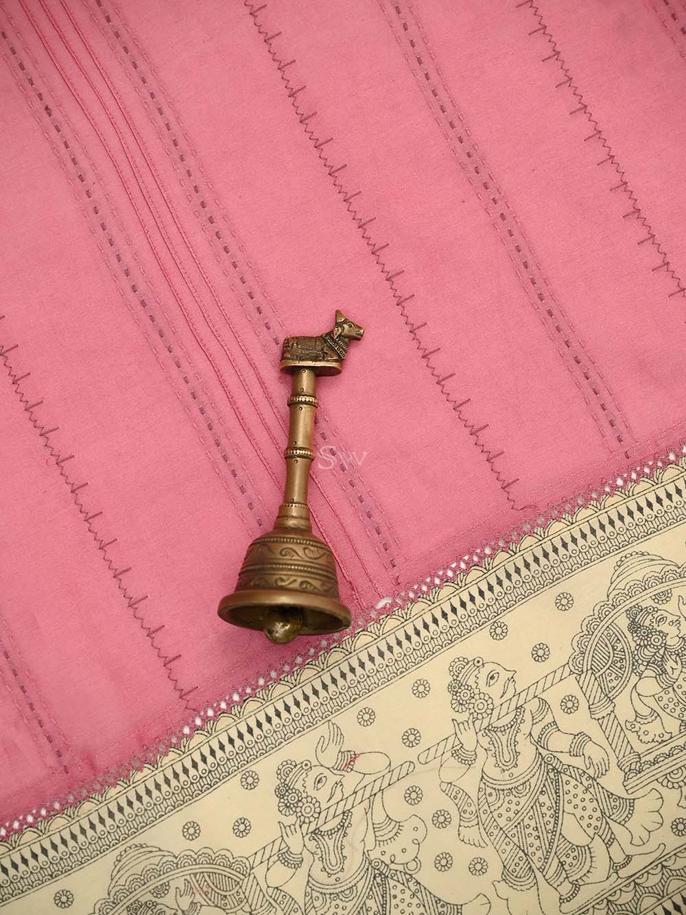 Pink Printed Chanderi Silk Handloom Banarasi Suit - Sacred Weaves