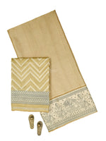 Beige Printed Chanderi Silk Handloom Banarasi Suit - Sacred Weaves