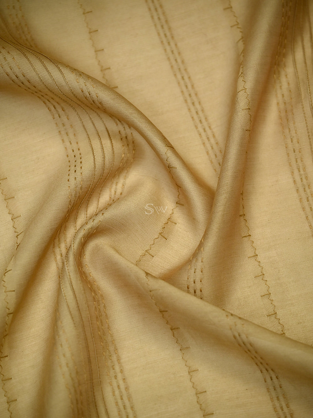 Beige Printed Chanderi Silk Handloom Banarasi Suit - Sacred Weaves