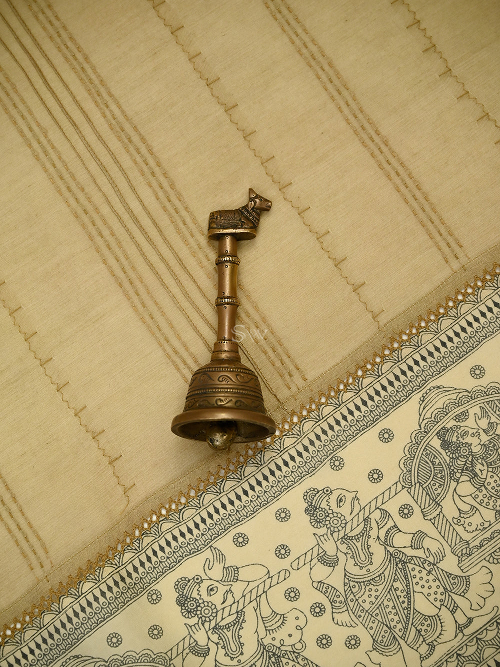 Beige Printed Chanderi Silk Handloom Banarasi Suit - Sacred Weaves