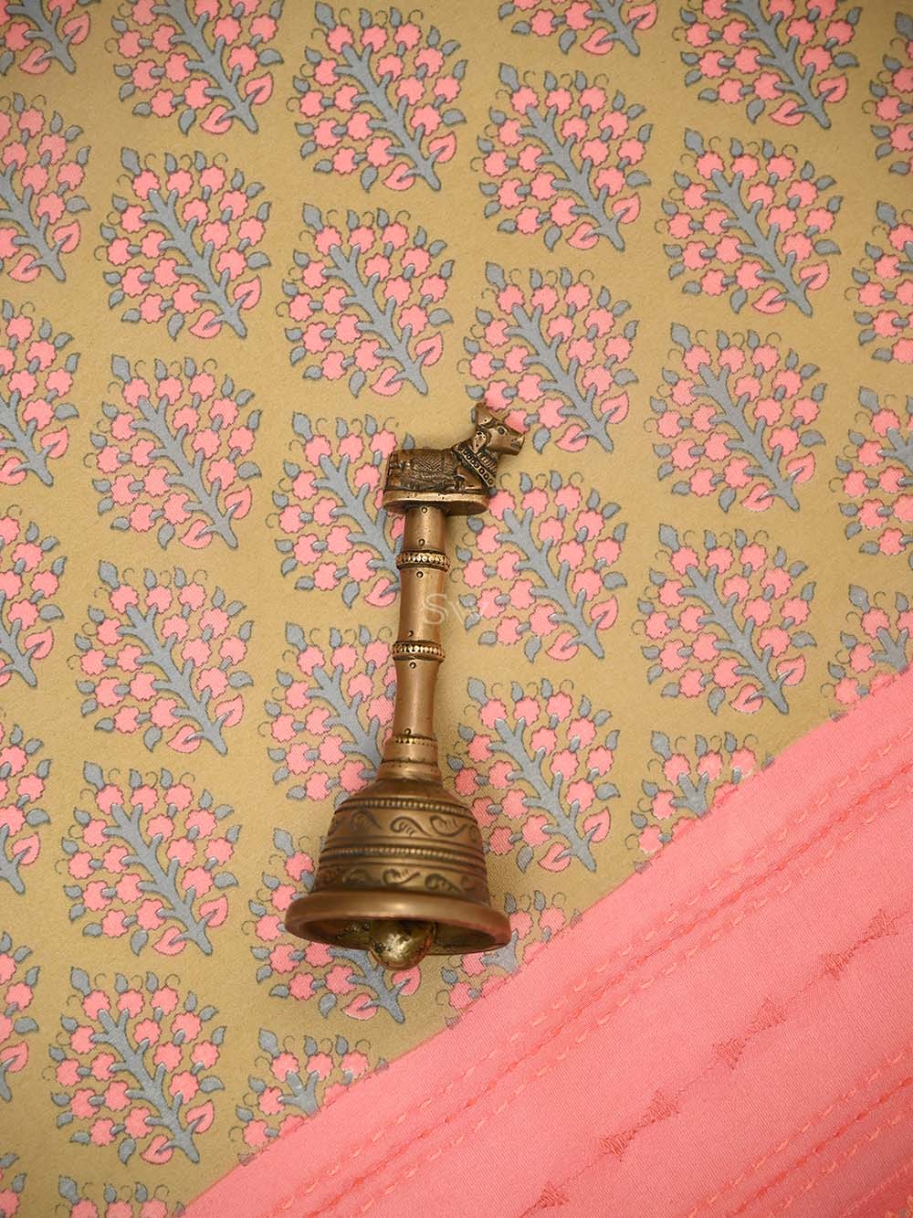 Dark Beige Printed Chanderi Silk Handloom Banarasi Suit - Sacred Weaves