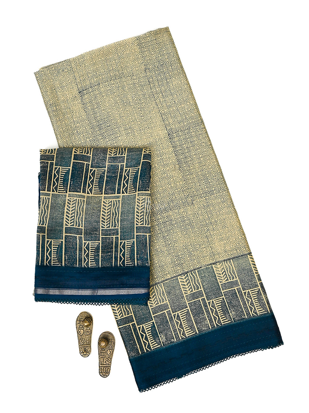 Midnight Blue Printed Cotton Silk Handloom Banarasi Suit