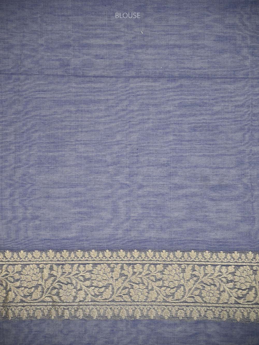 Blue Grey Zari Cotton Saree - Sacred Weaves