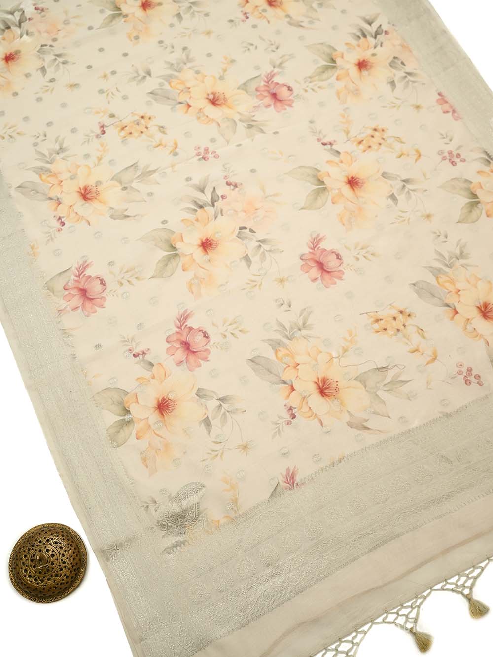 Cream Cotton Silk Handloom Banarasi Suit