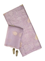 Pastel Purple Embroidered Organza Handloom Banarasi Suit - Sacred Weaves