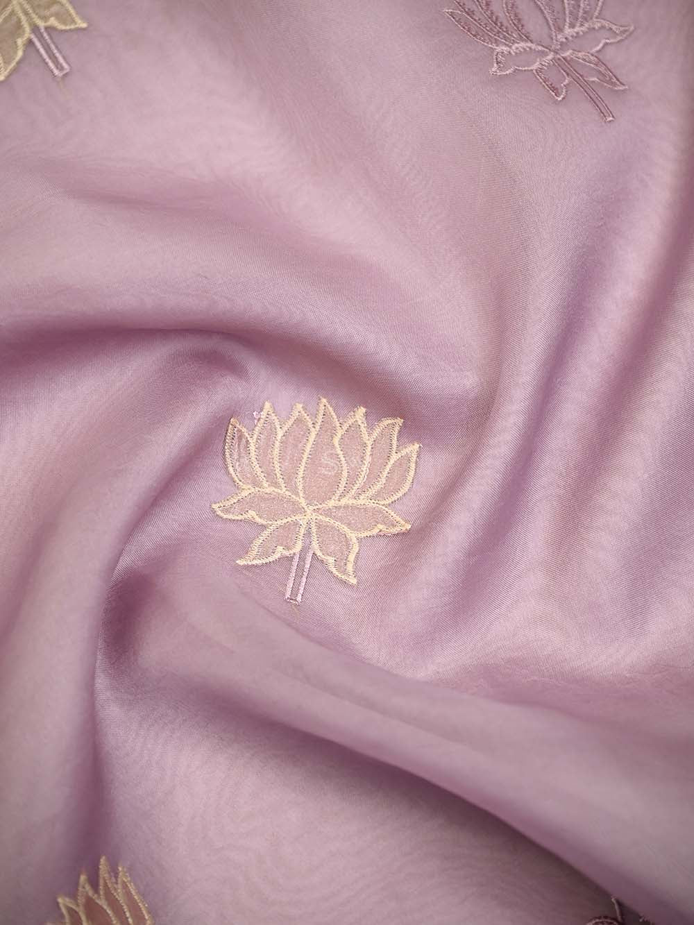 Pastel Purple Embroidered Organza Handloom Banarasi Suit