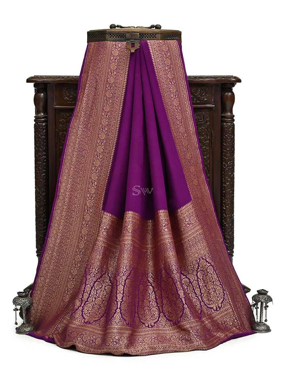 Purple Plain Crepe Silk Handloom Banarasi Saree - Sacred Weaves