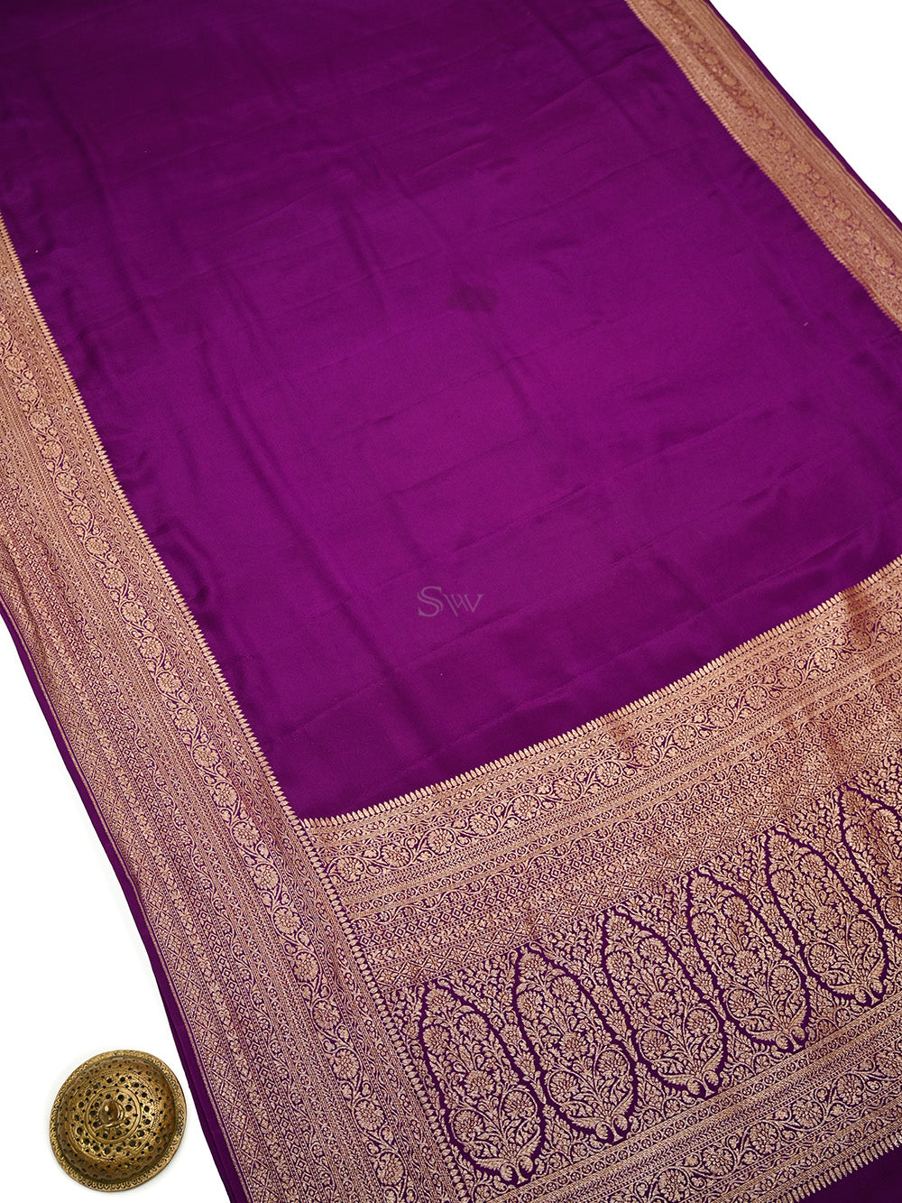 Purple Plain Crepe Silk Handloom Banarasi Saree - Sacred Weaves