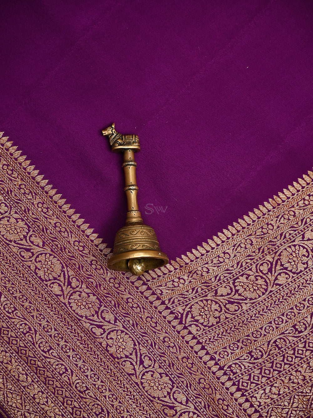Purple Plain Crepe Silk Handloom Banarasi Saree - Sacred Weaves