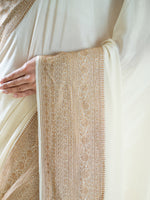 Off White Plain Crepe Silk Handloom Banarasi Saree - Sacred Weaves