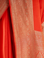 Orange Plain Crepe Silk Handloom Banarasi Saree - Sacred Weaves