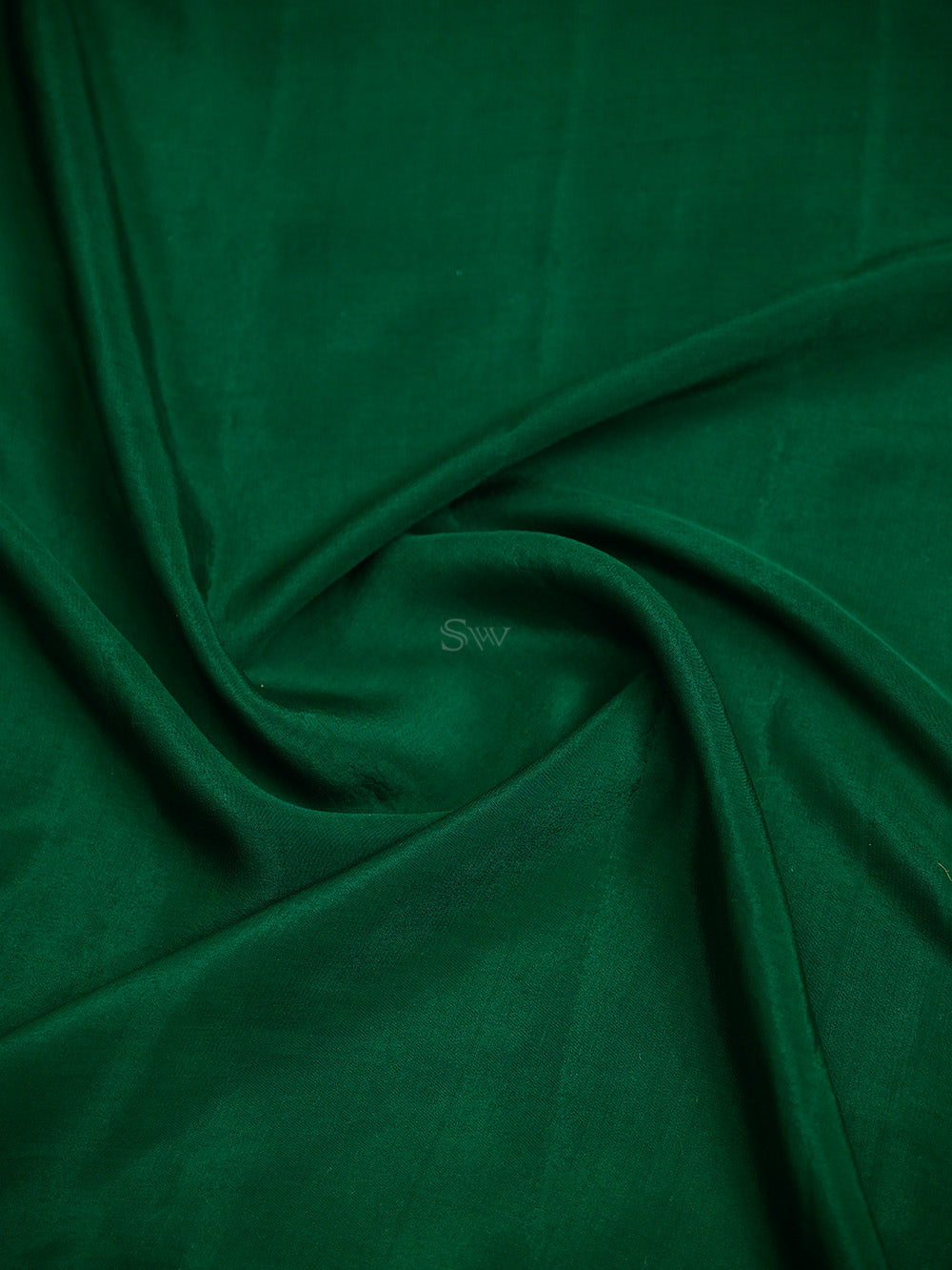 Bottle Green Plain Crepe Silk Handloom Banarasi Saree - Sacred Weaves