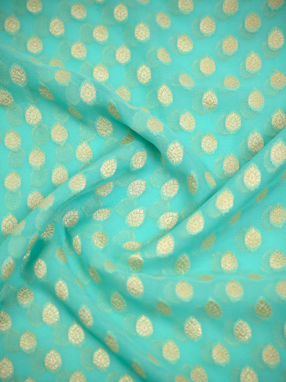 Sea Green Booti Khaddi Georgette Handloom Banarasi Saree - Sacred Weaves