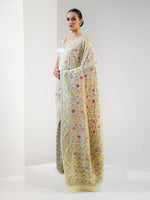 Cream Meenakari Jaal Khaddi Georgette Handloom Banarasi Saree - Sacred Weaves