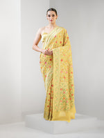 Yellow Meenakari Jaal Khaddi Georgette Handloom Banarasi Saree - Sacred Weaves