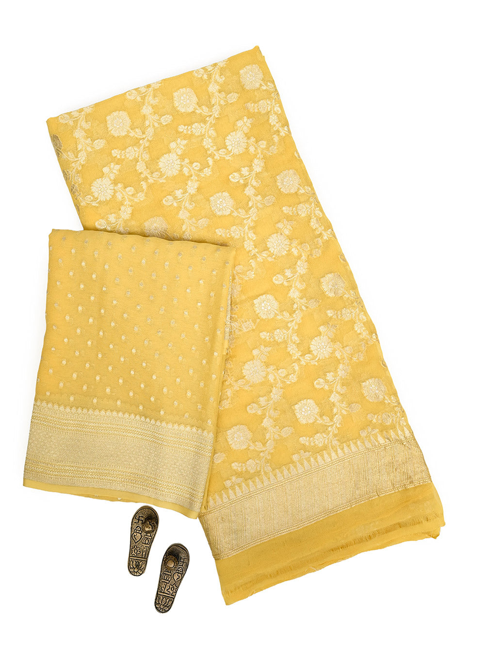 Yellow Jaal Khaddi Georgette Handloom Banarasi Suit - Sacred Weaves