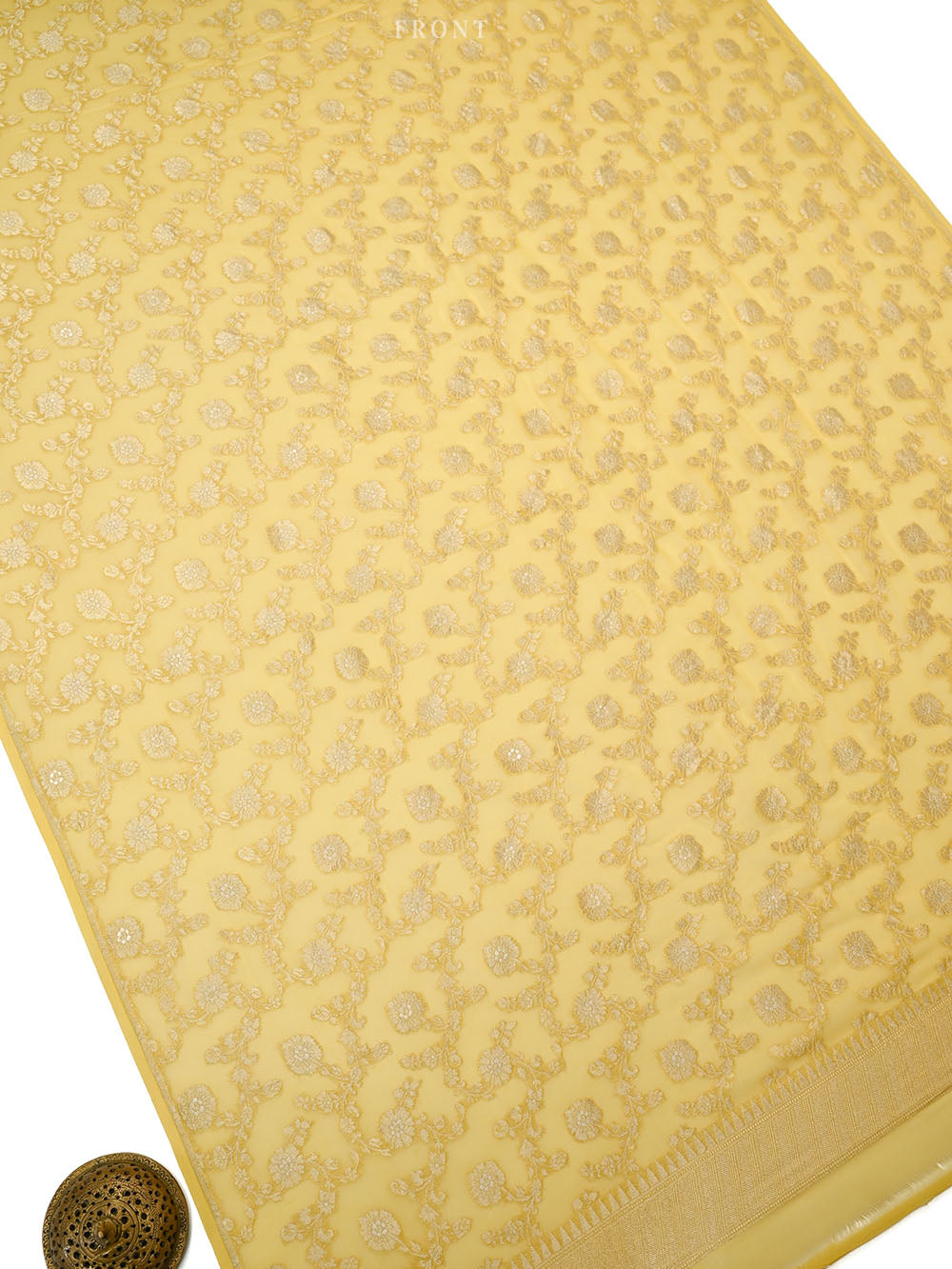 Yellow Jaal Khaddi Georgette Handloom Banarasi Suit - Sacred Weaves