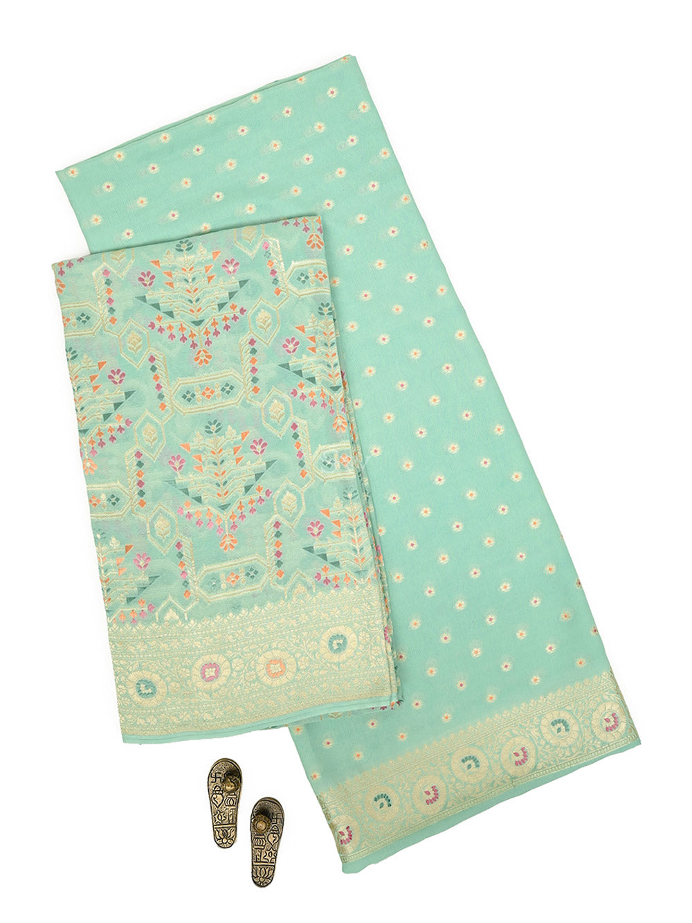 Sea Green Meenakari Booti Crepe Silk Handloom Banarasi Suit - Sacred Weaves