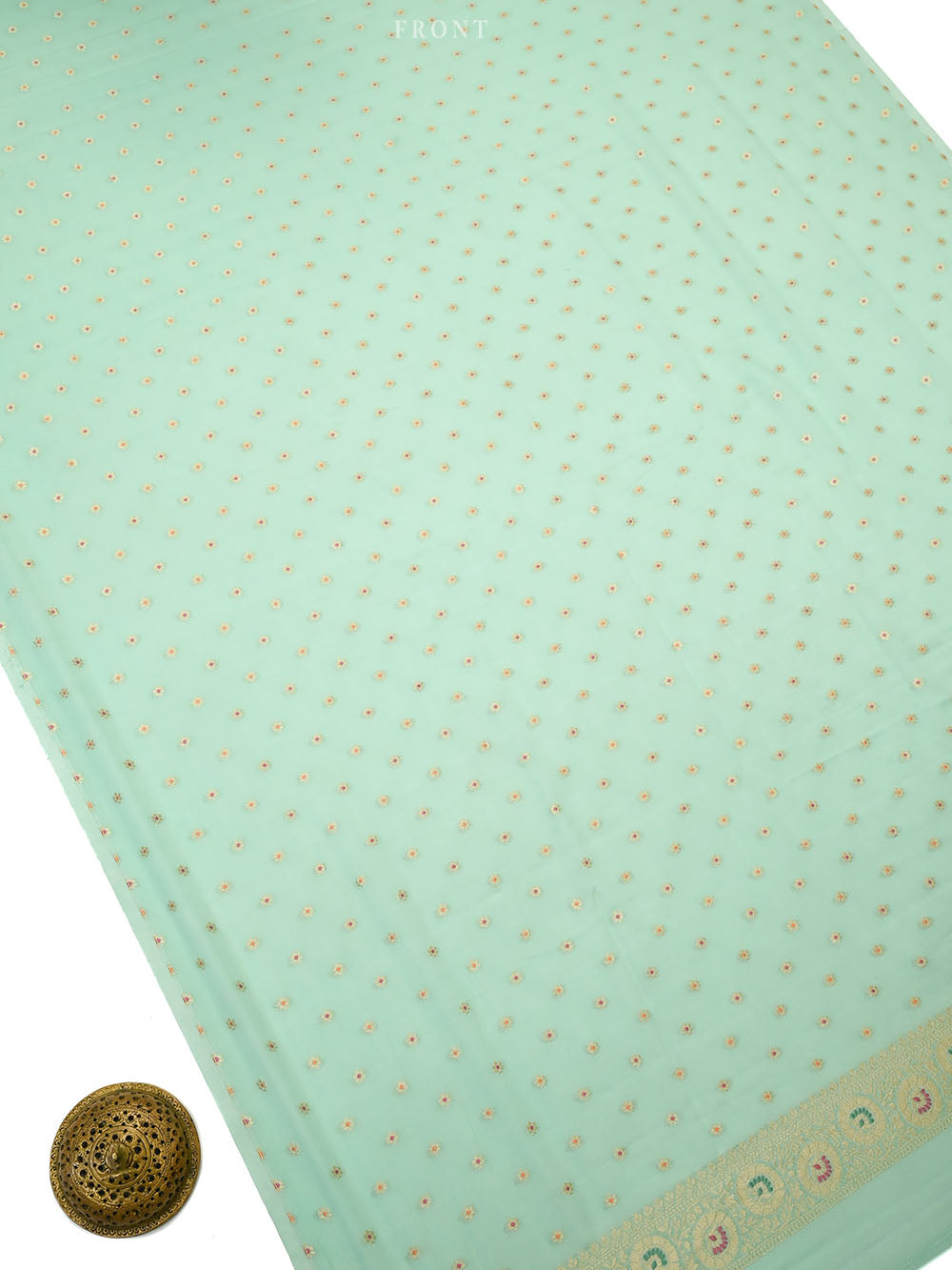 Sea Green Meenakari Booti Crepe Silk Handloom Banarasi Suit - Sacred Weaves