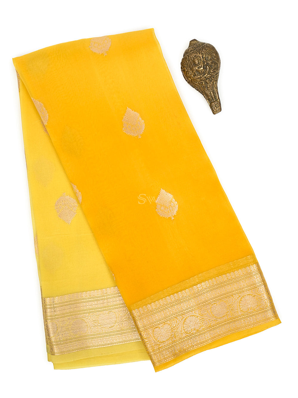 Yellow Booti Organza Silk Handloom Banarasi Saree - Sacred Weaves