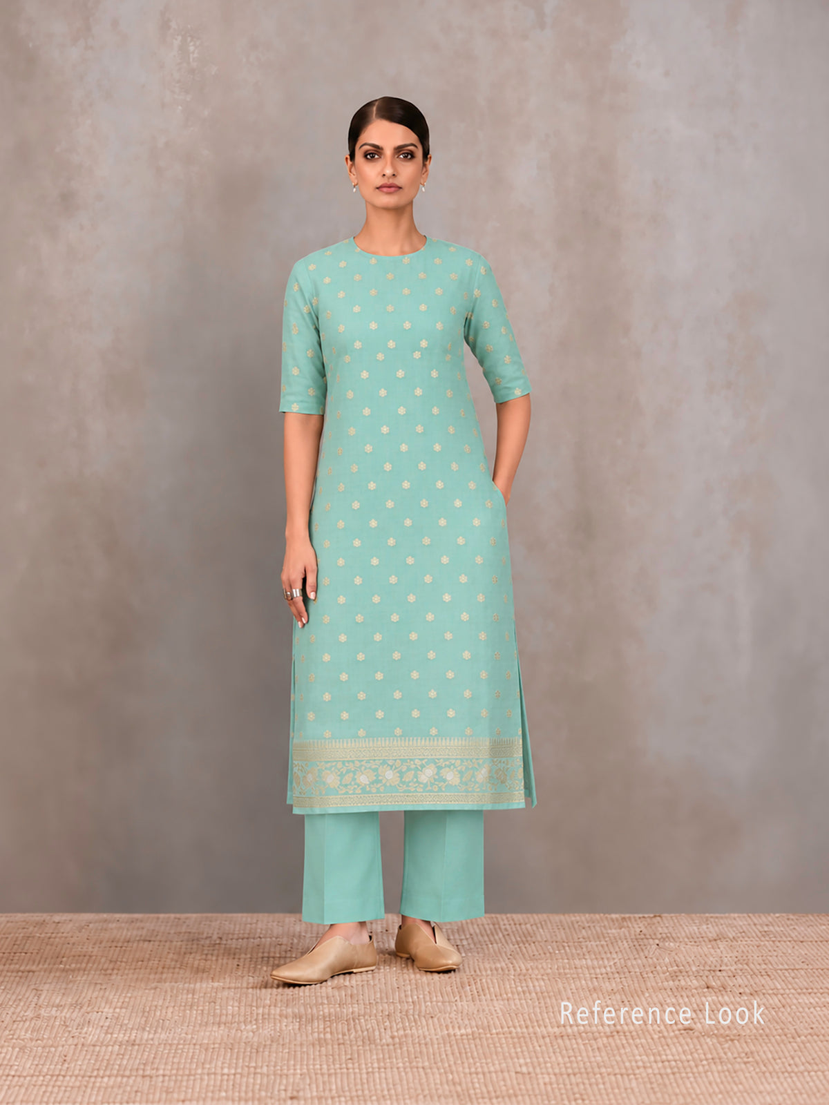 Sea Green Booti Khaddi Georgette Handloom Banarasi Suit - Sacred Weaves