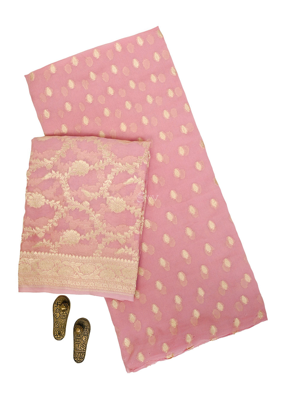 Pastel Pink Booti Khaddi Georgette Handloom Banarasi Suit - Sacred Weaves