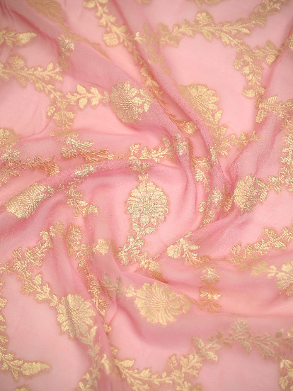 Pastel Pink Booti Khaddi Georgette Handloom Banarasi Suit - Sacred Weaves