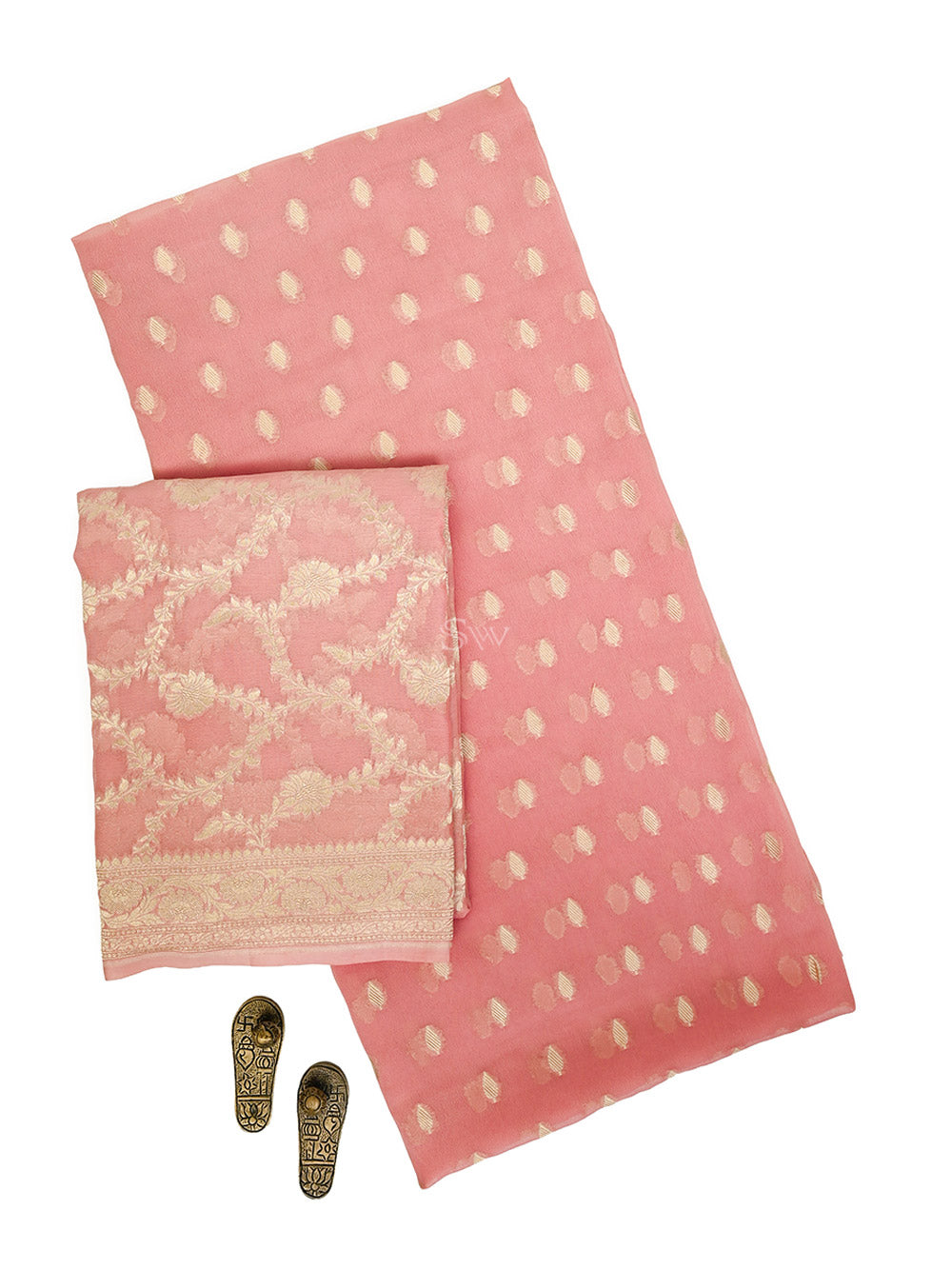 Peach Booti Khaddi Georgette Handloom Banarasi Suit - Sacred Weaves