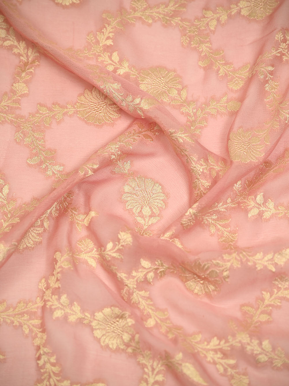 Peach Booti Khaddi Georgette Handloom Banarasi Suit - Sacred Weaves