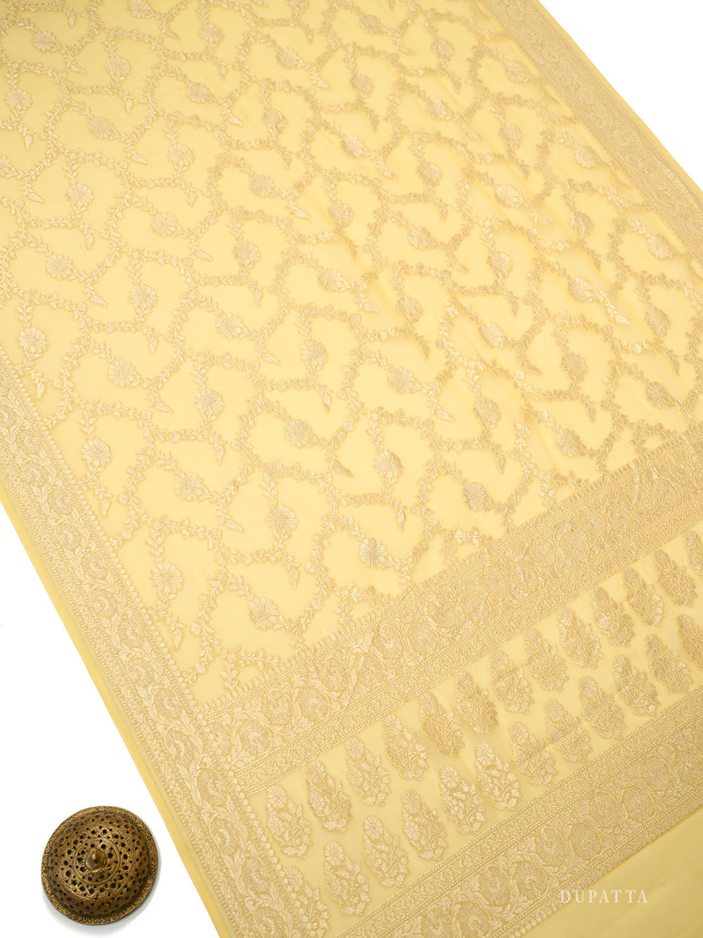 Yellow Booti Khaddi Georgette Handloom Banarasi Suit - Sacred Weaves